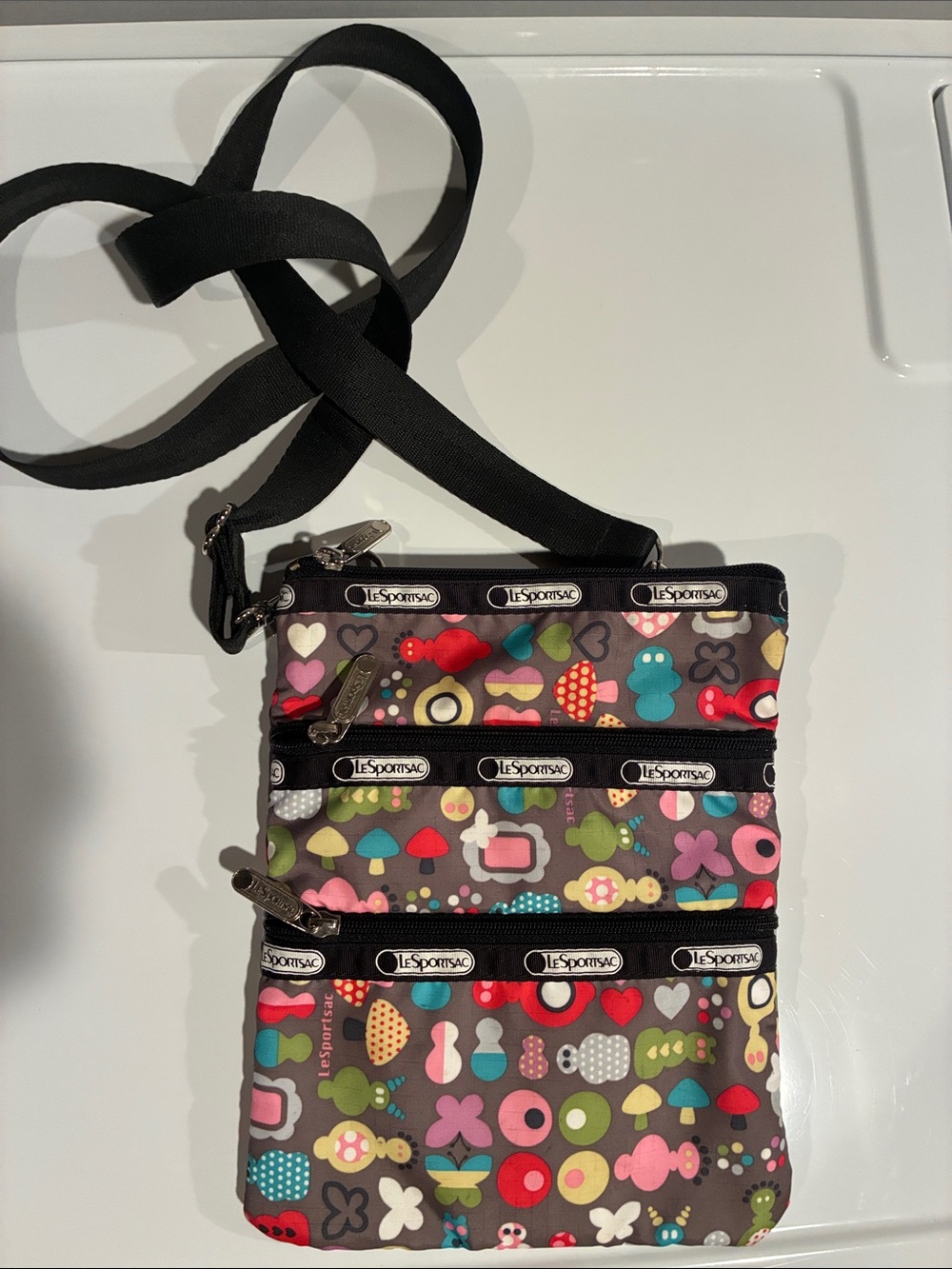 Lesportsac Multicolor Pattern Crossbody with Black Strap